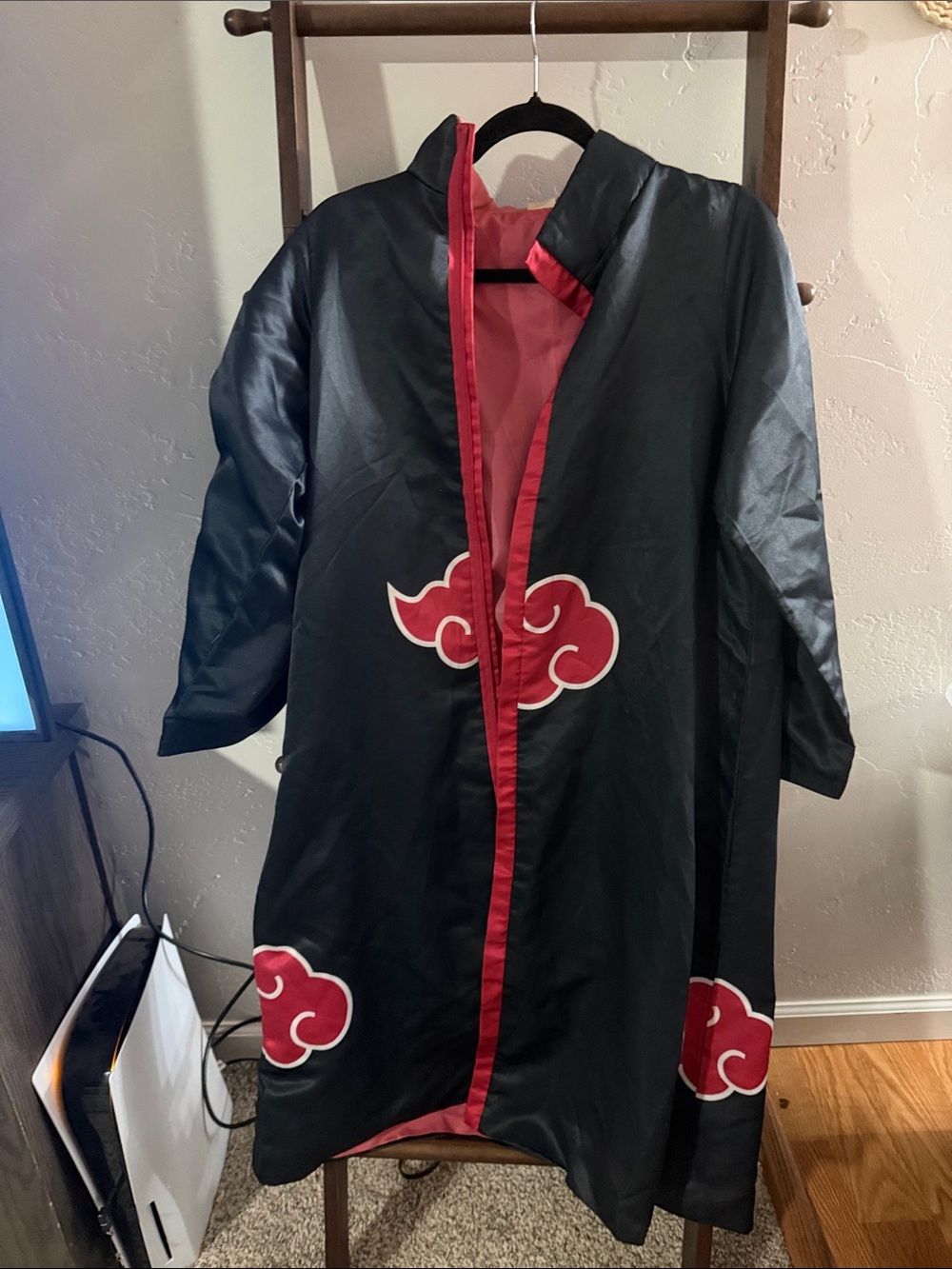 Black and Red Hooded Cosplay Cloak with Cloud Emblems